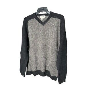 Vintage J Crew Men’s V Neck Sz Large‎ 100% Wool Sweater 90’s Gray Navy #L6-4